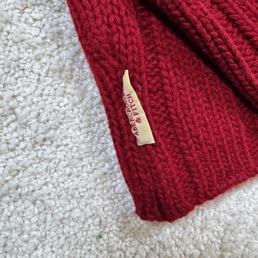 Abercrombie Sweater Mens L Red Vintage Muscle V-Neck Ribbed Wool Blend Knit